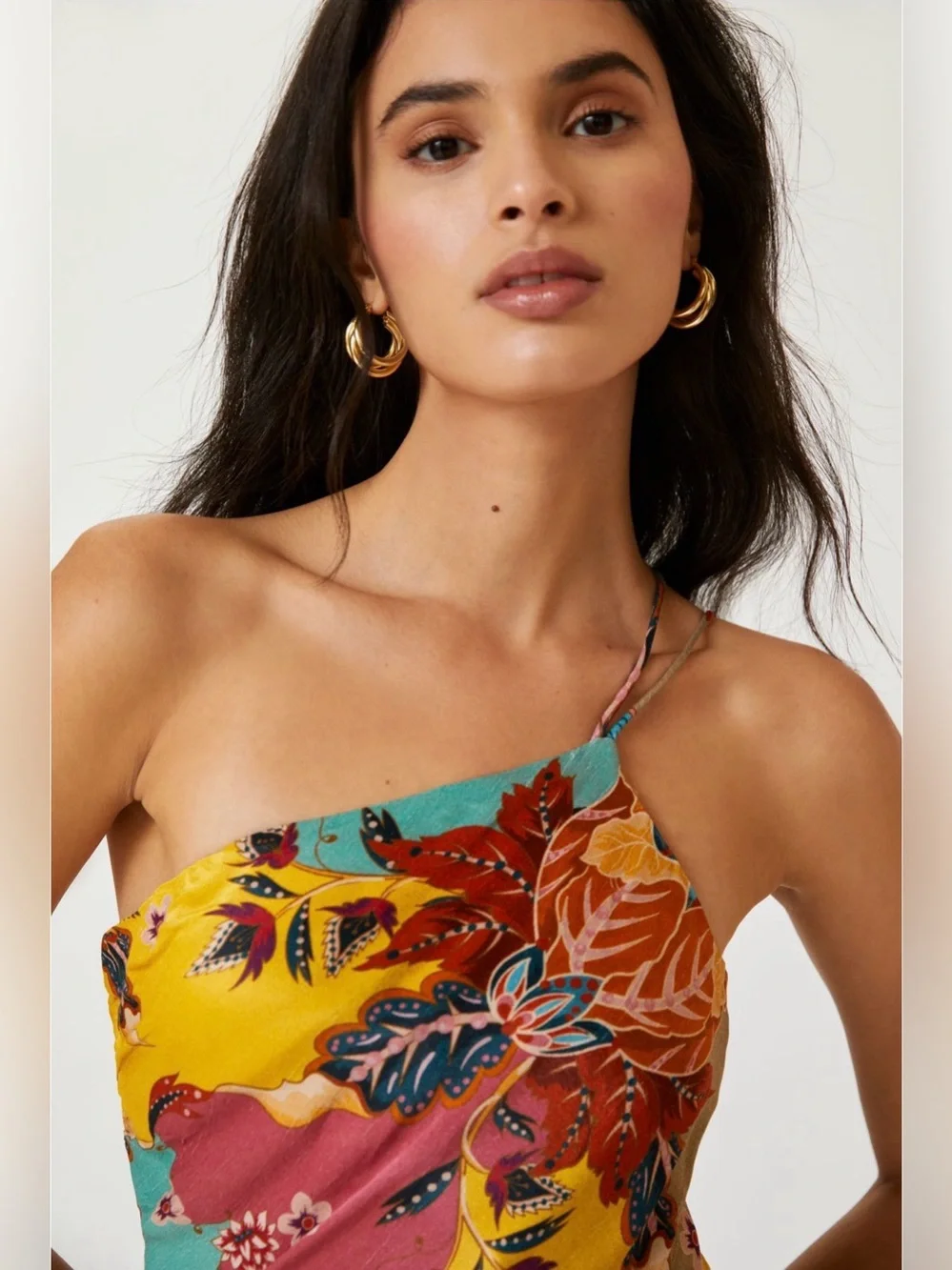 BL-NK Anthropologie One Shoulder Floral Slip Maxi Dress Multicolor Size 6 Boho - Picture 3 of 11